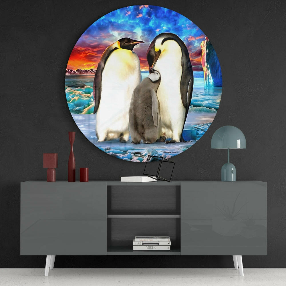 Penguen Ailesi Cam Tablo.