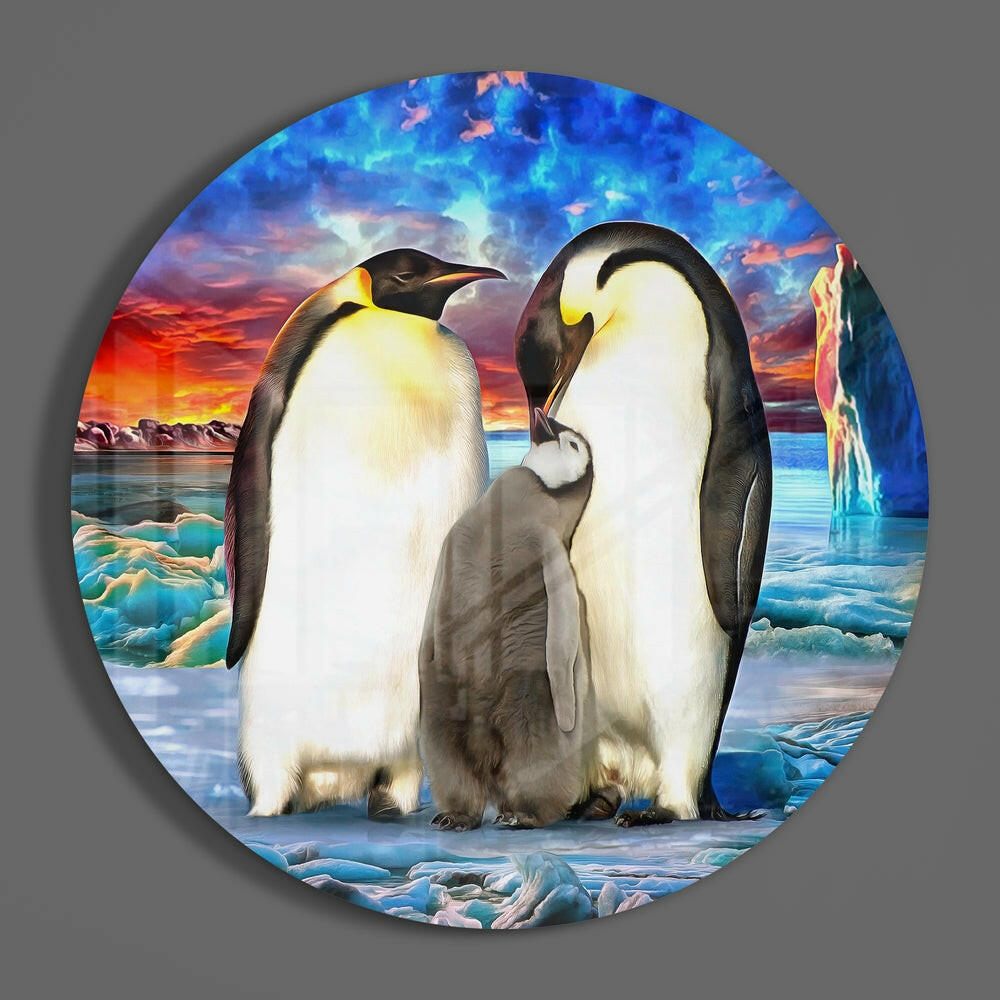 Penguen Ailesi Cam Tablo.