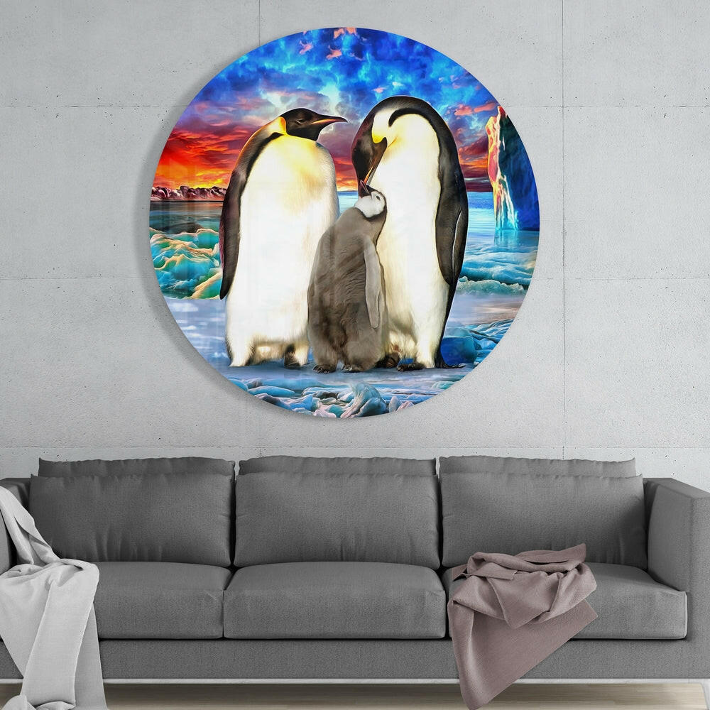 Penguen Ailesi Cam Tablo.