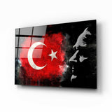Türk Bayrağı Ve Atatürk Silüeti Cam Tablo.