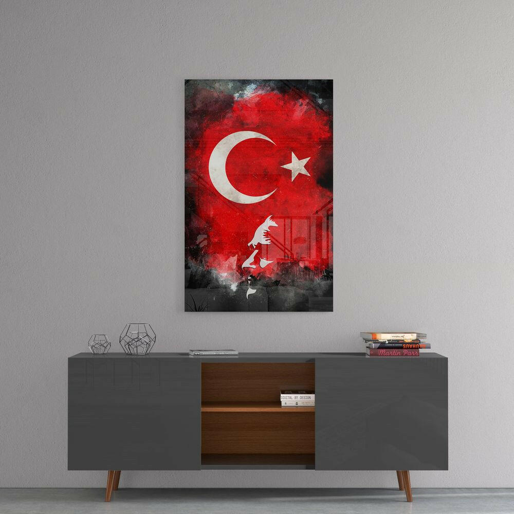 Atatürk Silüeti ve Türk Bayrağı Cam Tablo.