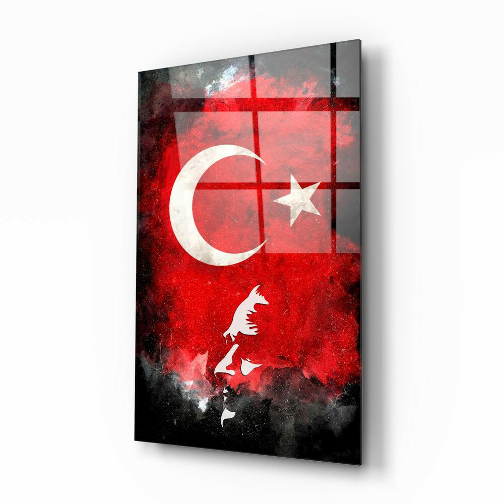 Atatürk Silüeti ve Türk Bayrağı Cam Tablo.