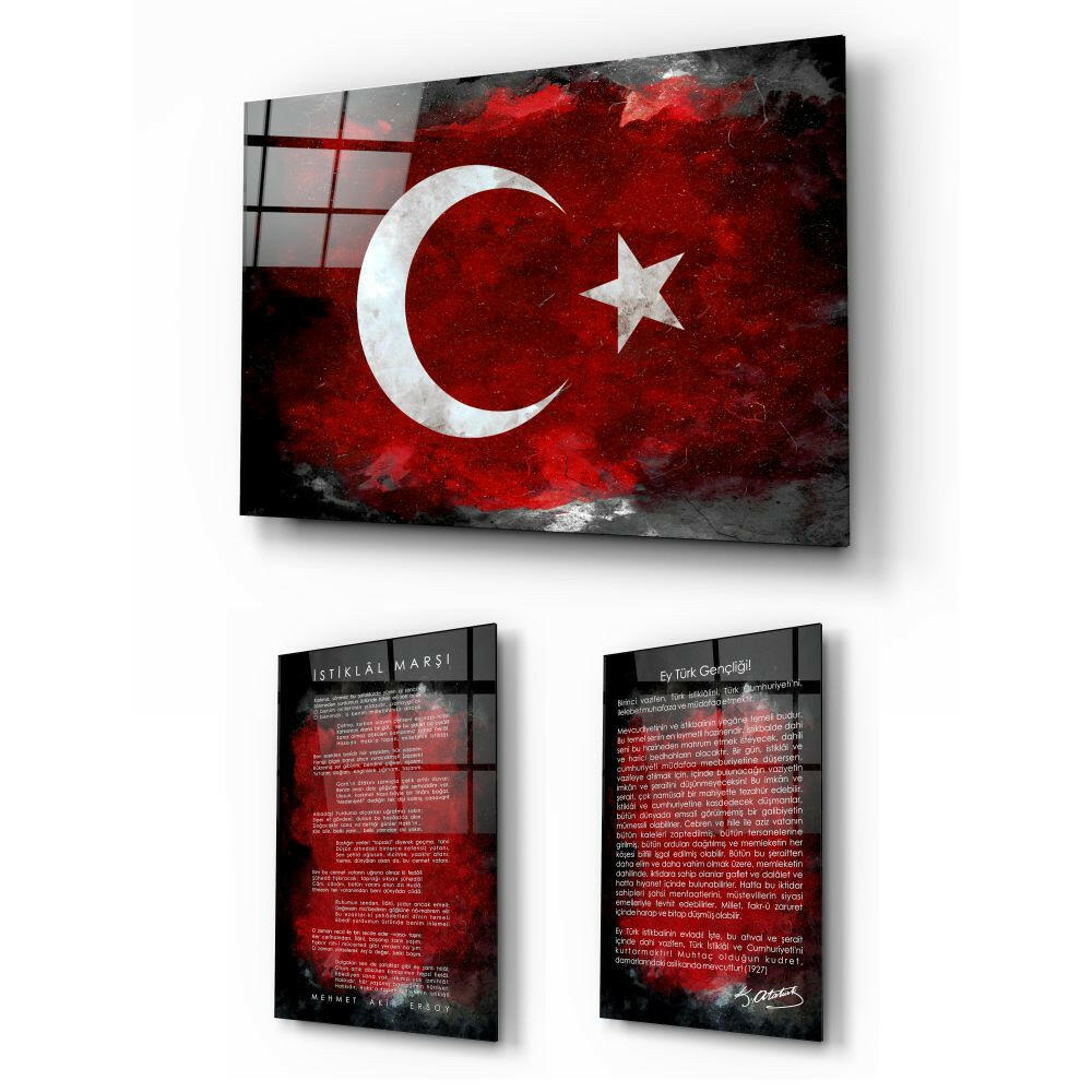 Türkiye Üçlü Set Cam Tablo.