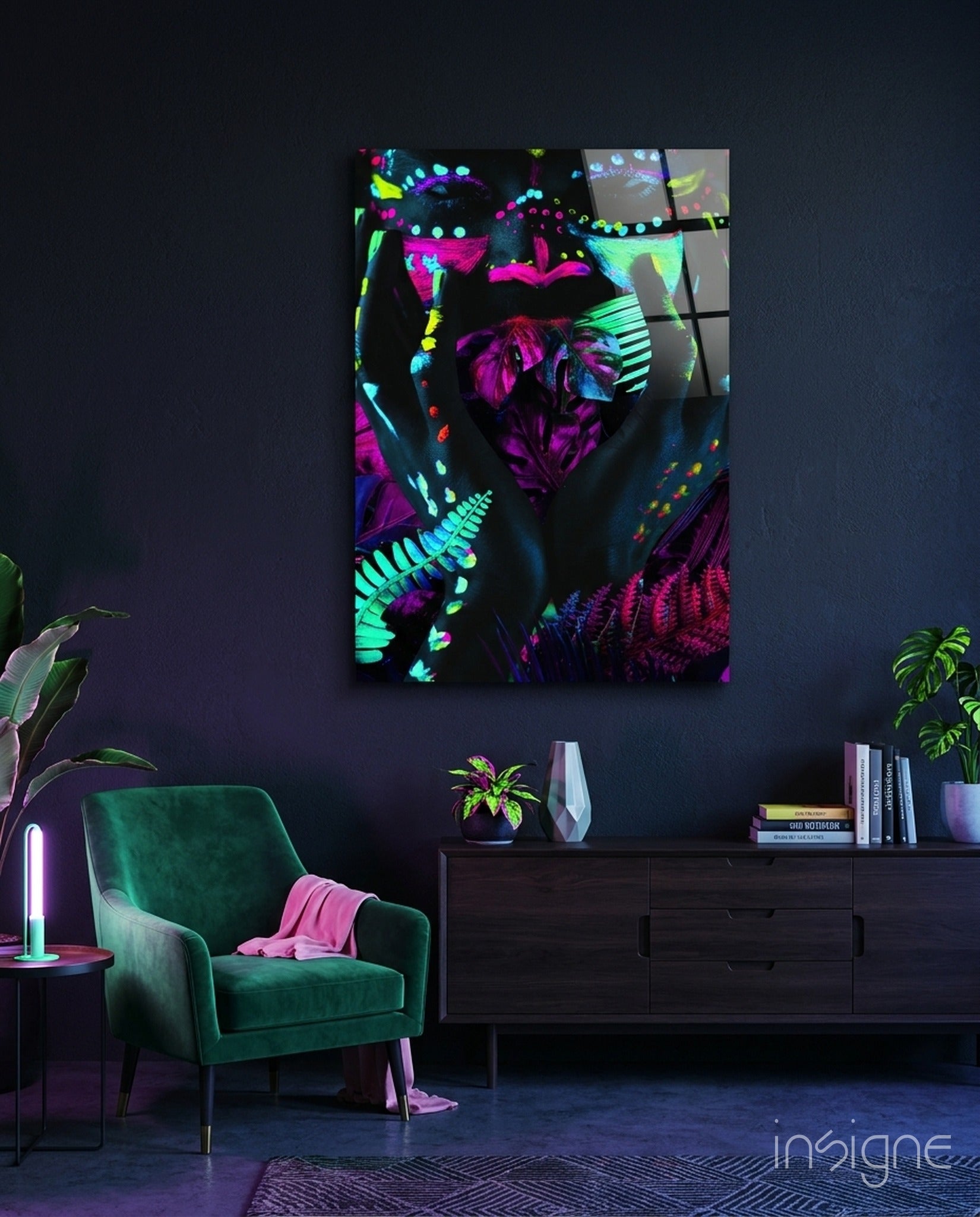 Neon Bakışlar Cam Sanatı Cam Tablo