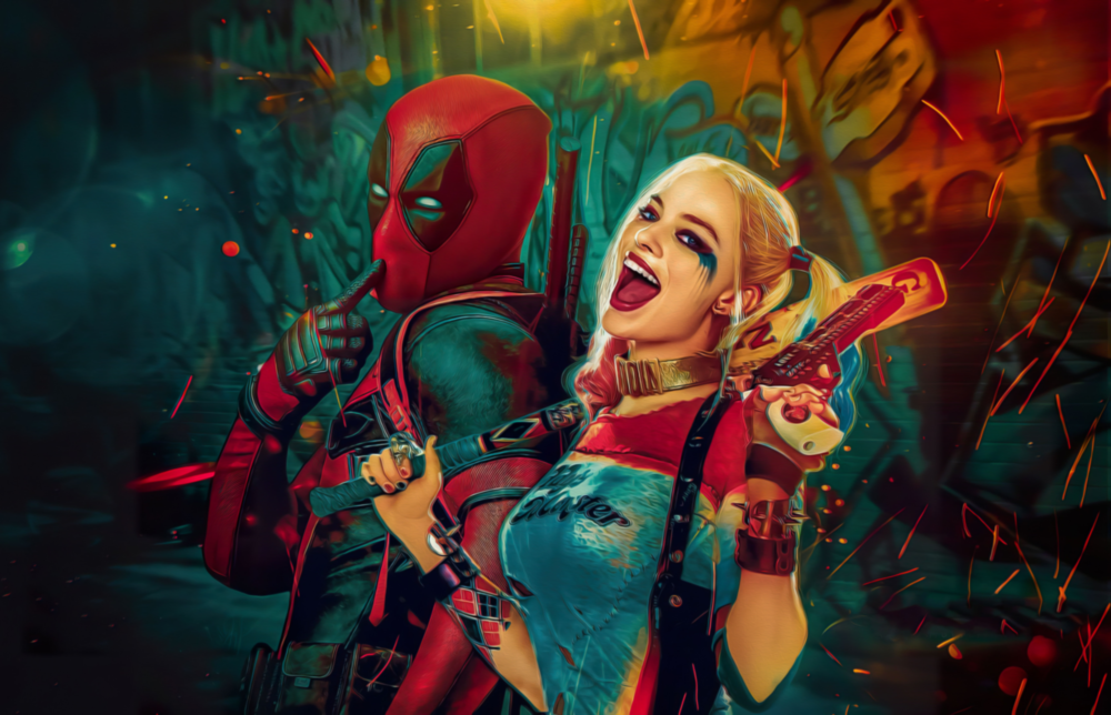 Harley Quinn ve Deadpool Cam Sanatı Cam Tablo
