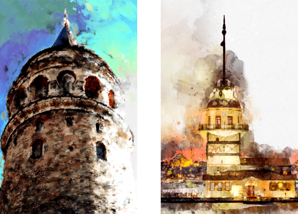 Galata Kulesi Ve Kızlık Kulesi 2 Parçalı Kombin Cam Tablo