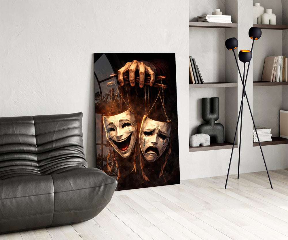 Trajedi ve Komedi Maskeleri Cam Tablo