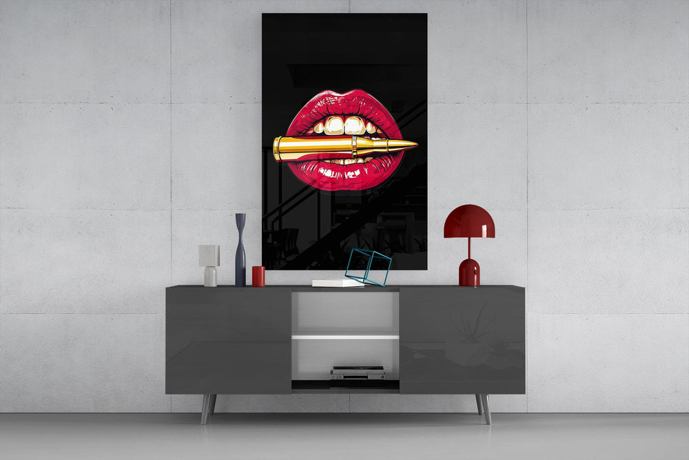 Pop Art Ruj ve Mermi Cam Tablo