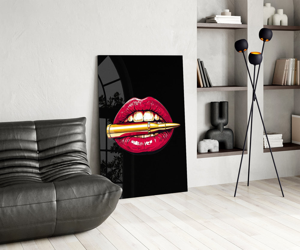 Pop Art Ruj ve Mermi Cam Tablo