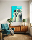 Güneş Gözlüklü Havalı Kedi Cam Tablo