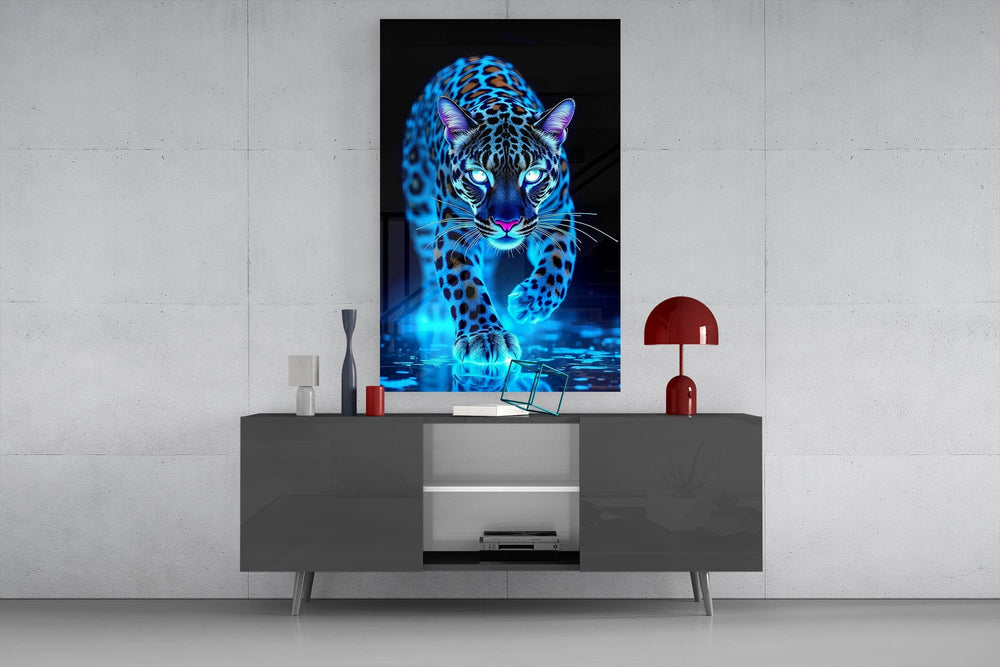 Neon Mavi Leopar Cam Tablo