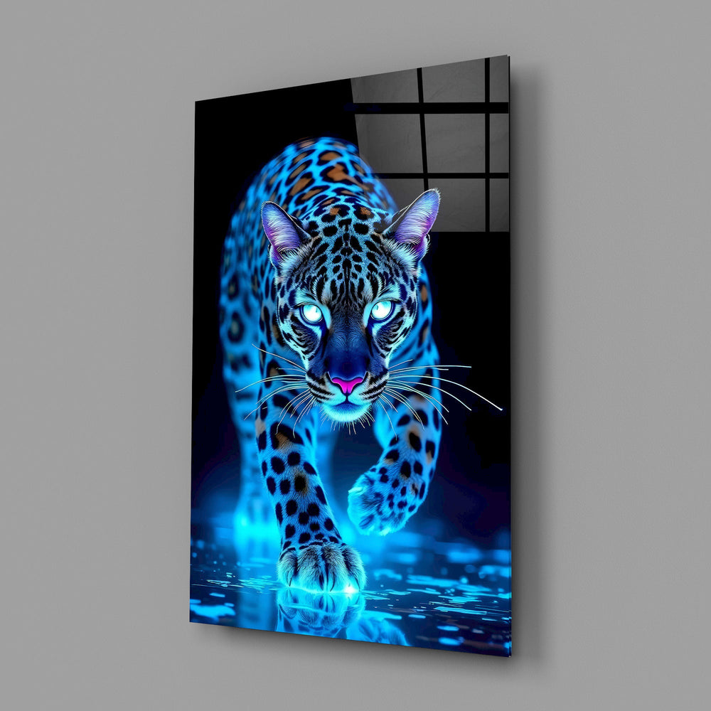 Neon Mavi Leopar Cam Tablo