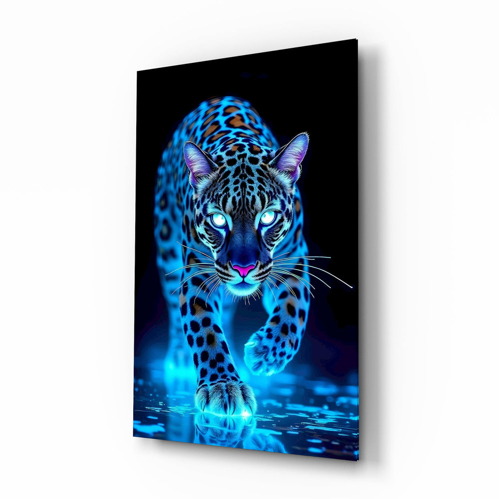 Neon Mavi Leopar Cam Tablo