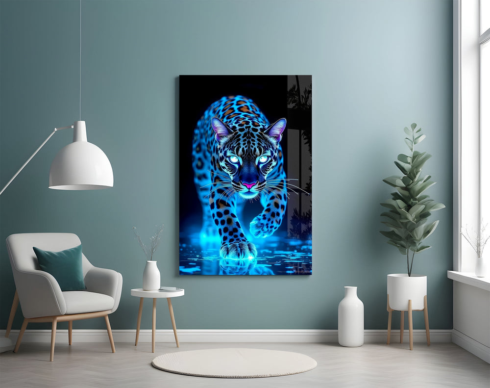 Neon Mavi Leopar Cam Tablo