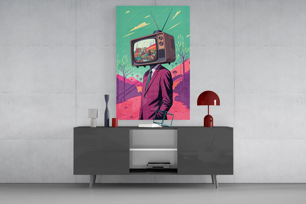 Doğada Televizyon Kafa Cam Tablo