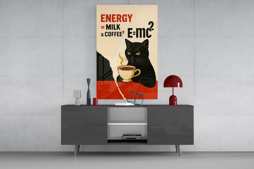 Kahve ve Kedi Enerjisi Cam Tablo