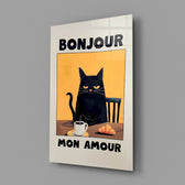 Bonjour Kedi Kahvaltısı Cam Tablo