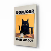 Bonjour Kedi Kahvaltısı Cam Tablo