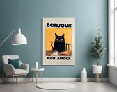 Bonjour Kedi Kahvaltısı Cam Tablo