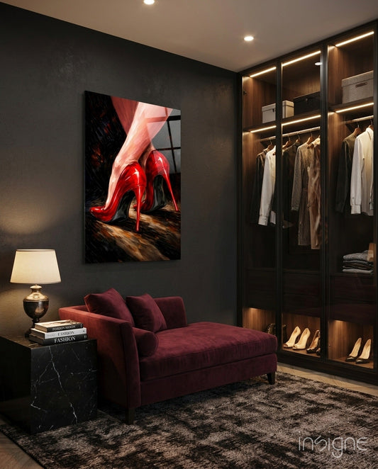 Zarif Kırmızı Stiletto Topuklar Cam Tablo