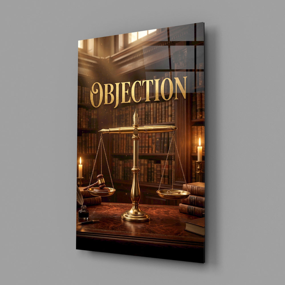 Objection Gold Scales of Justice Glass Wall Art