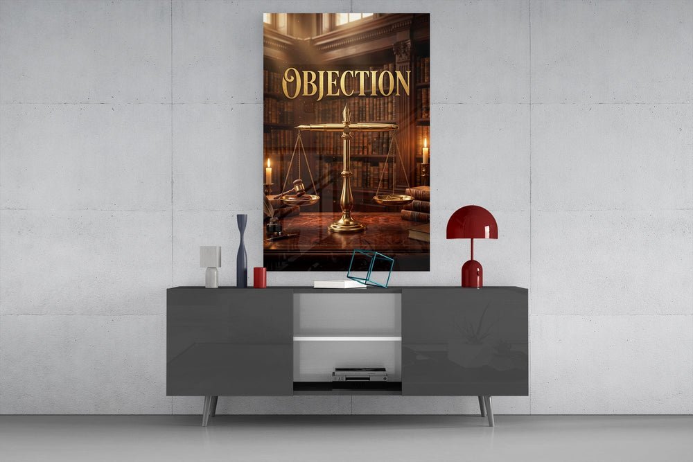 Objection Gold Scales of Justice Glass Wall Art