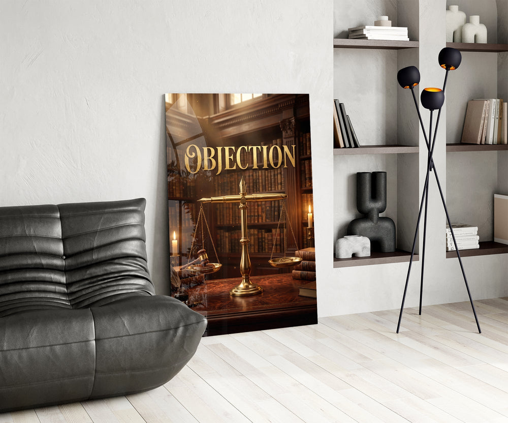 Objection Gold Scales of Justice Glass Wall Art