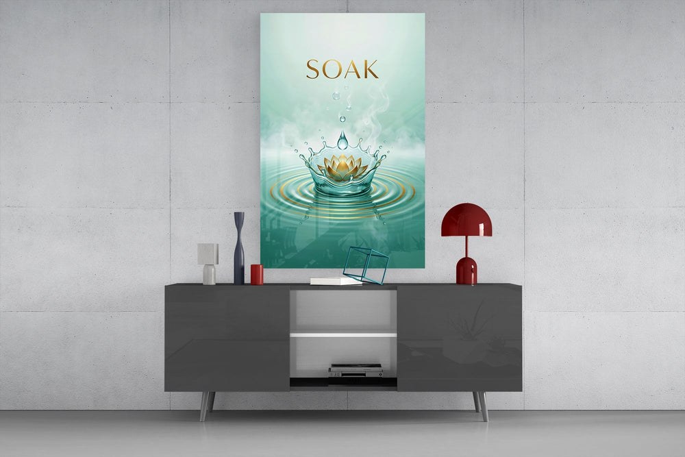 Soak Golden Lotus Water Crown Glass Wall Art