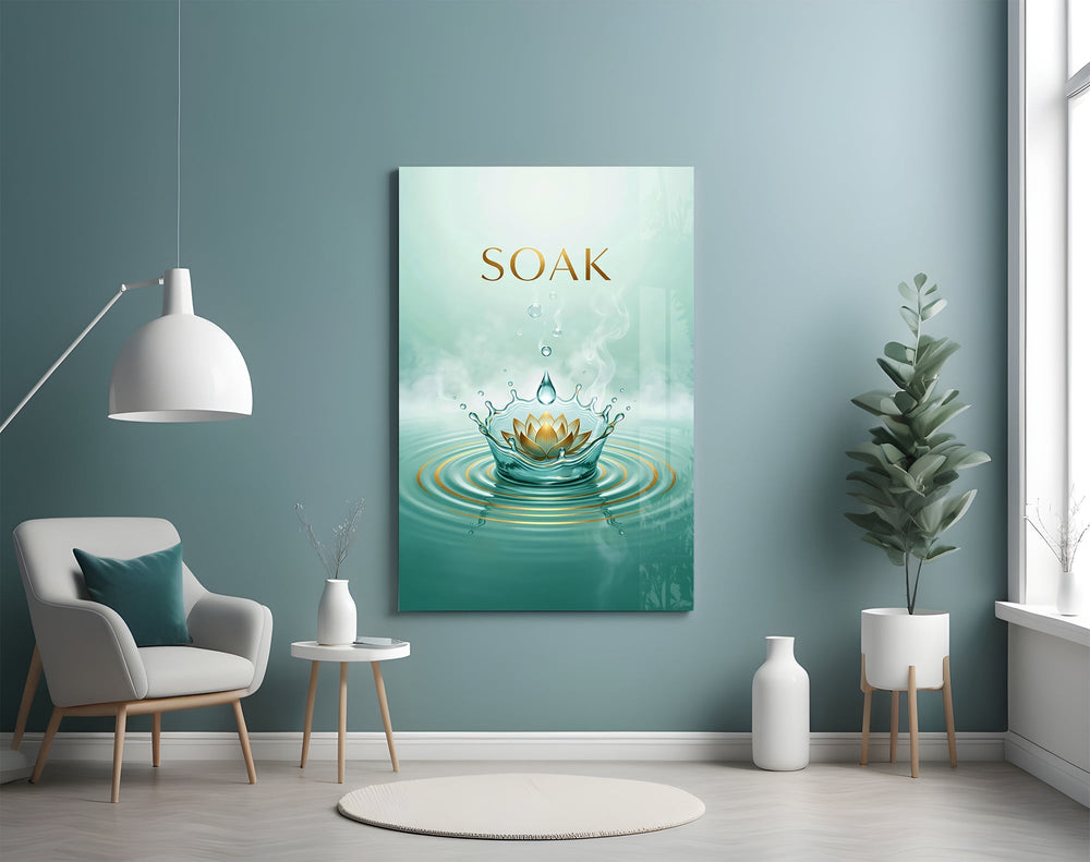 Soak Golden Lotus Water Crown Glass Wall Art