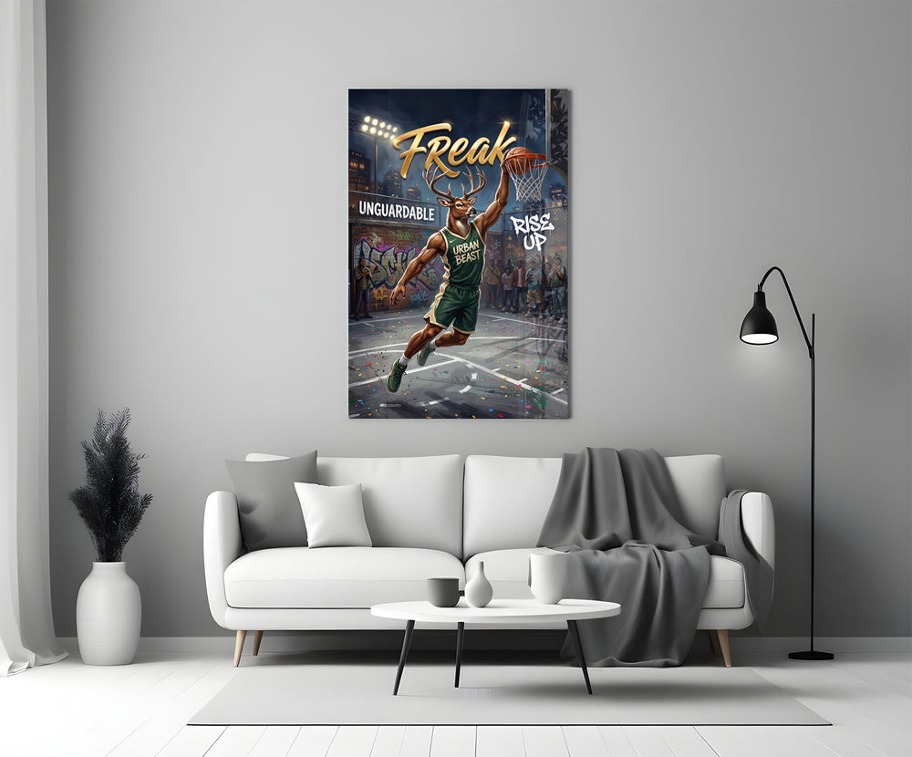 Freak Antlered Stag Baller Glass Wall Art