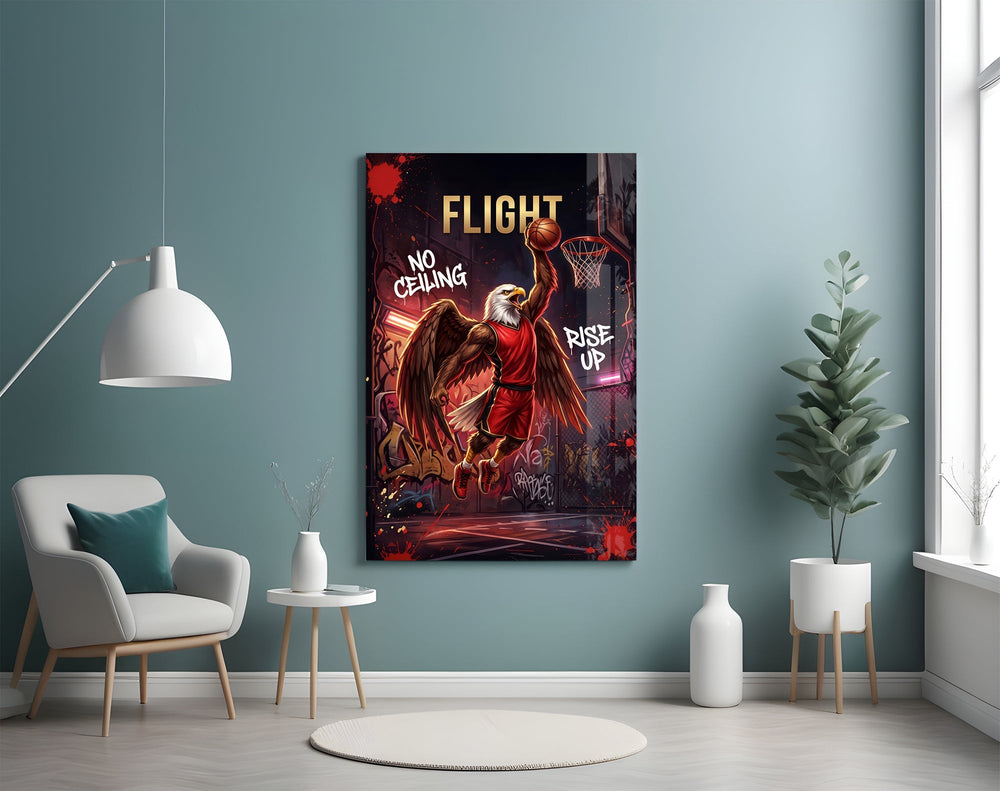 Flight Bald Eagle Slam Dunk Glass Wall Art