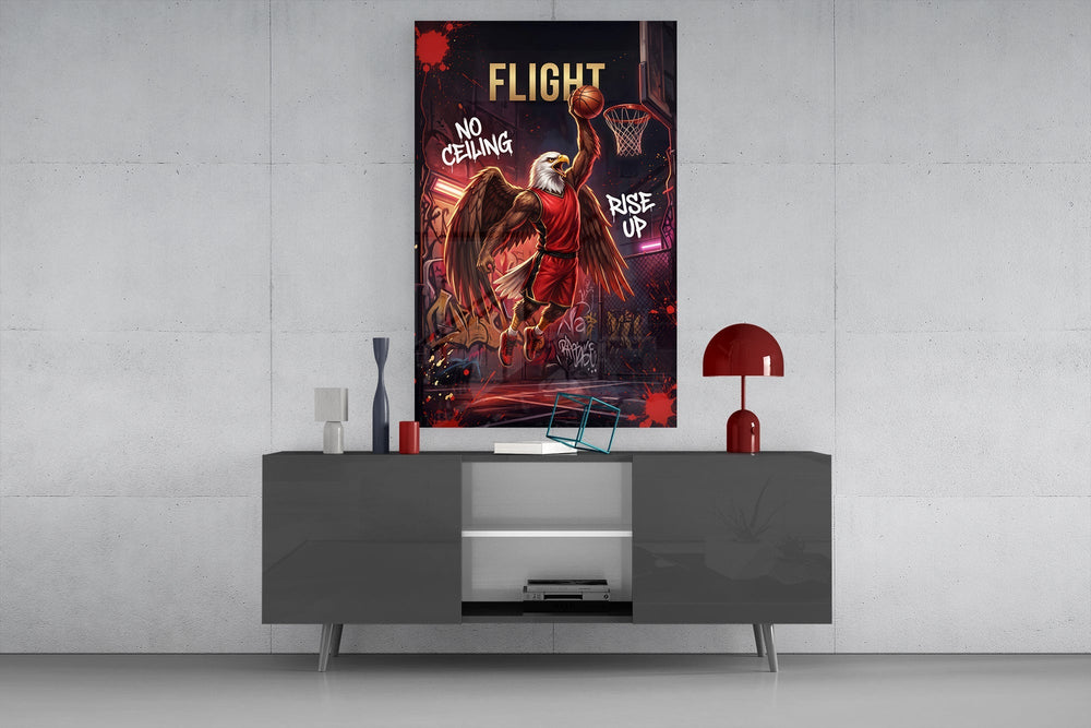 Flight Bald Eagle Slam Dunk Glass Wall Art