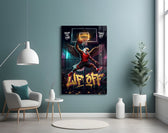 Liftoff Red Eagle Basketball Dunk Glass Wall Art