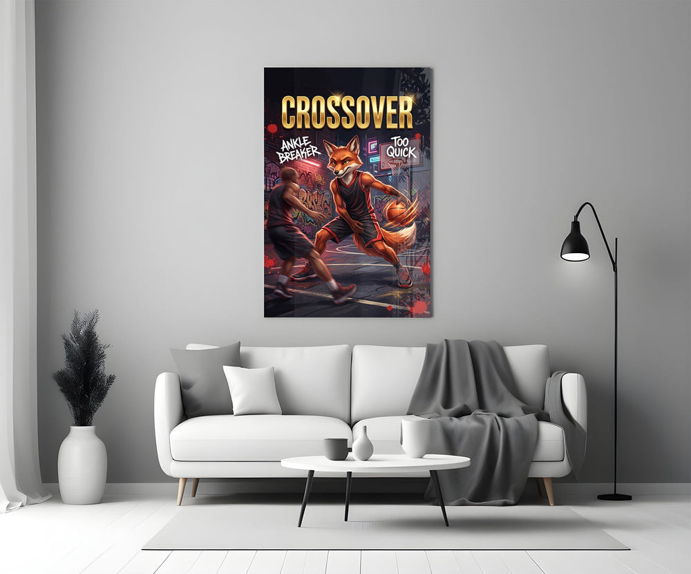 Crossover Fox Streetball Dribble Glass Wall Art