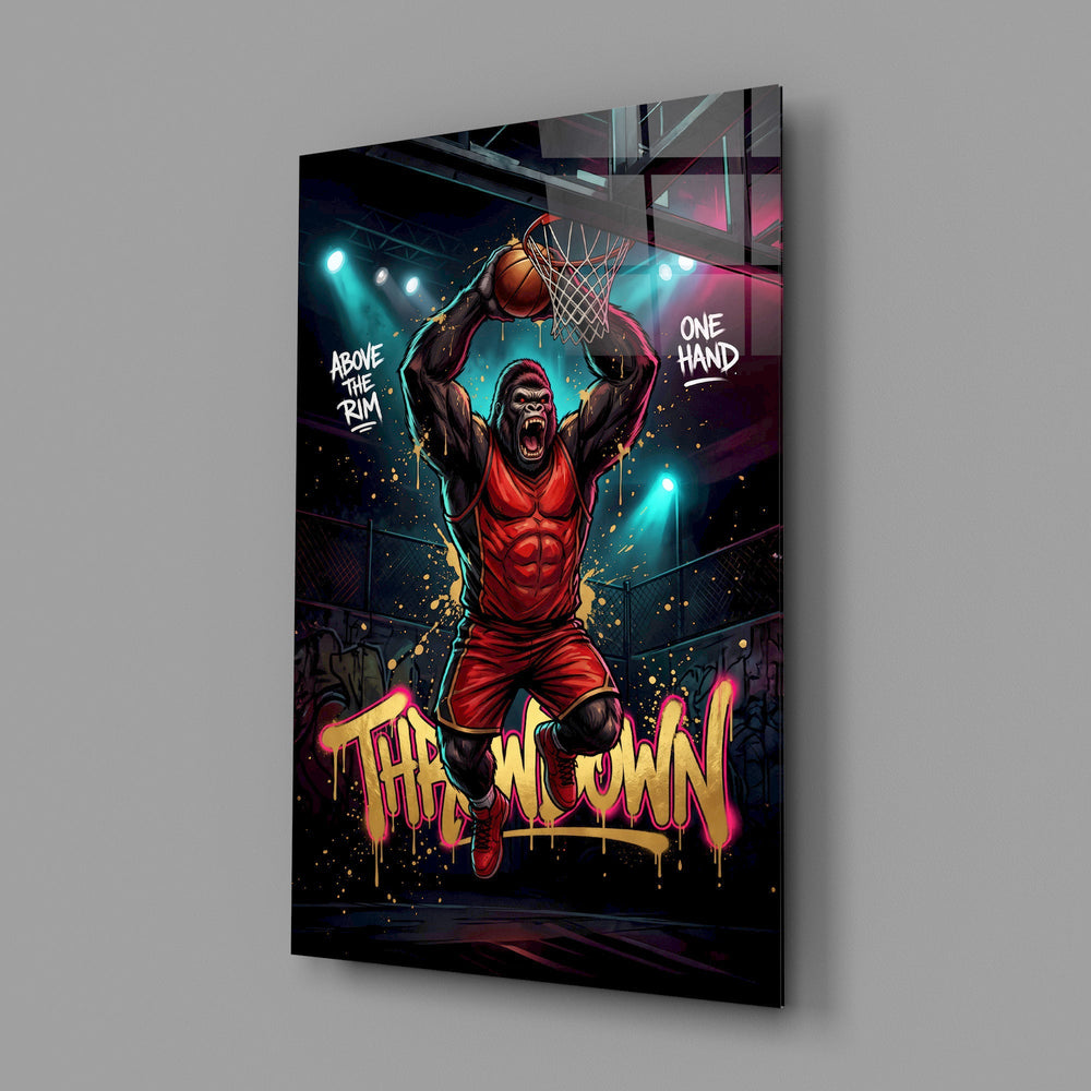Throwdown Gorilla One-Hand Dunk Glass Wall Art
