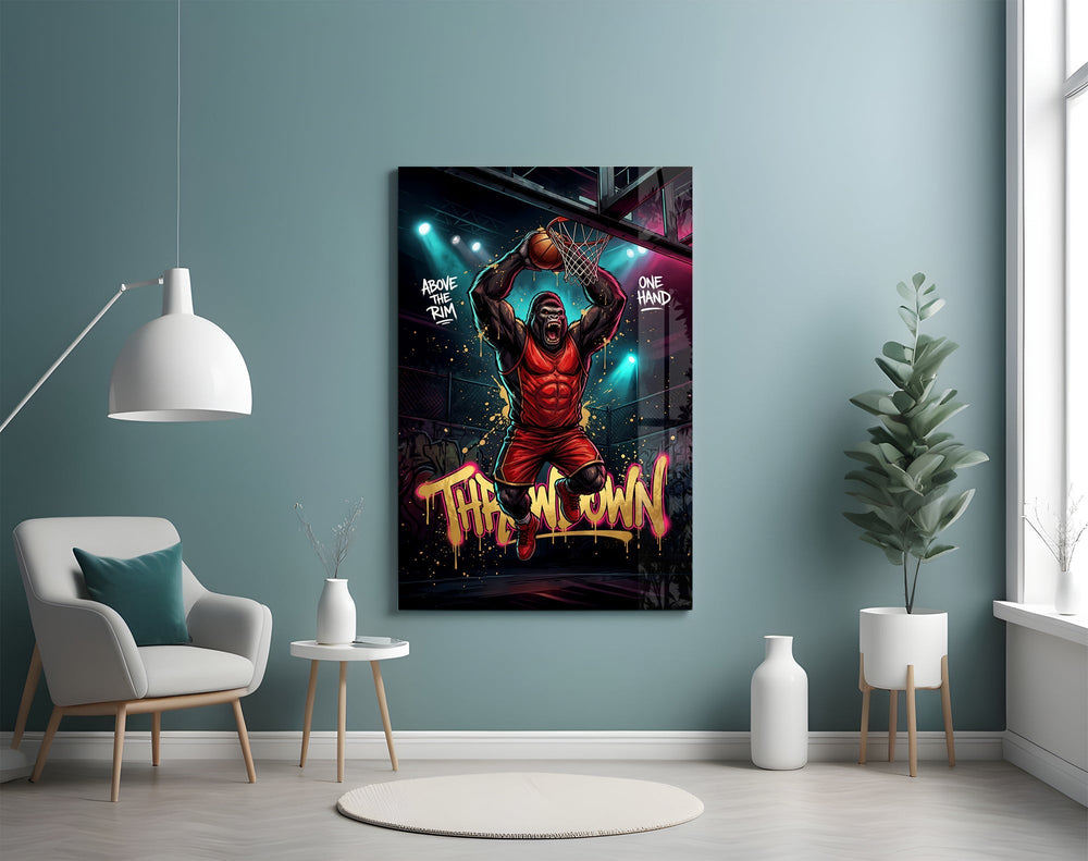 Throwdown Gorilla One-Hand Dunk Glass Wall Art