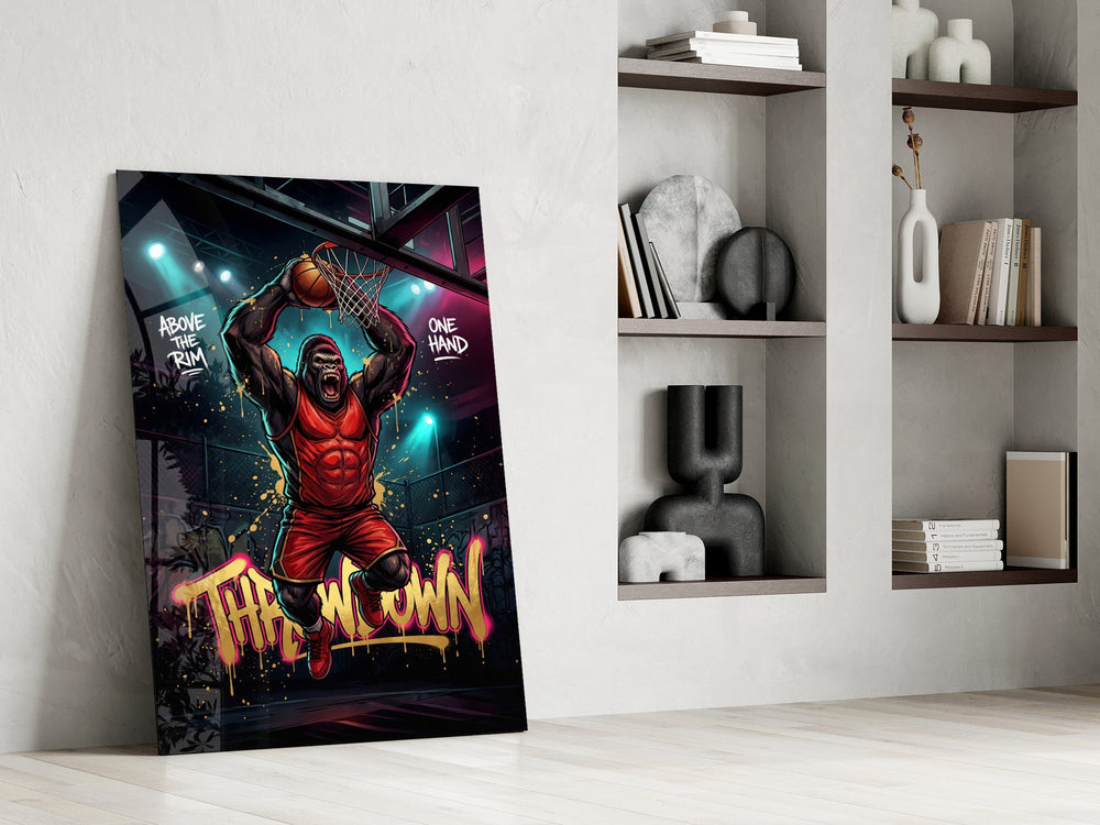 Throwdown Gorilla One-Hand Dunk Glass Wall Art