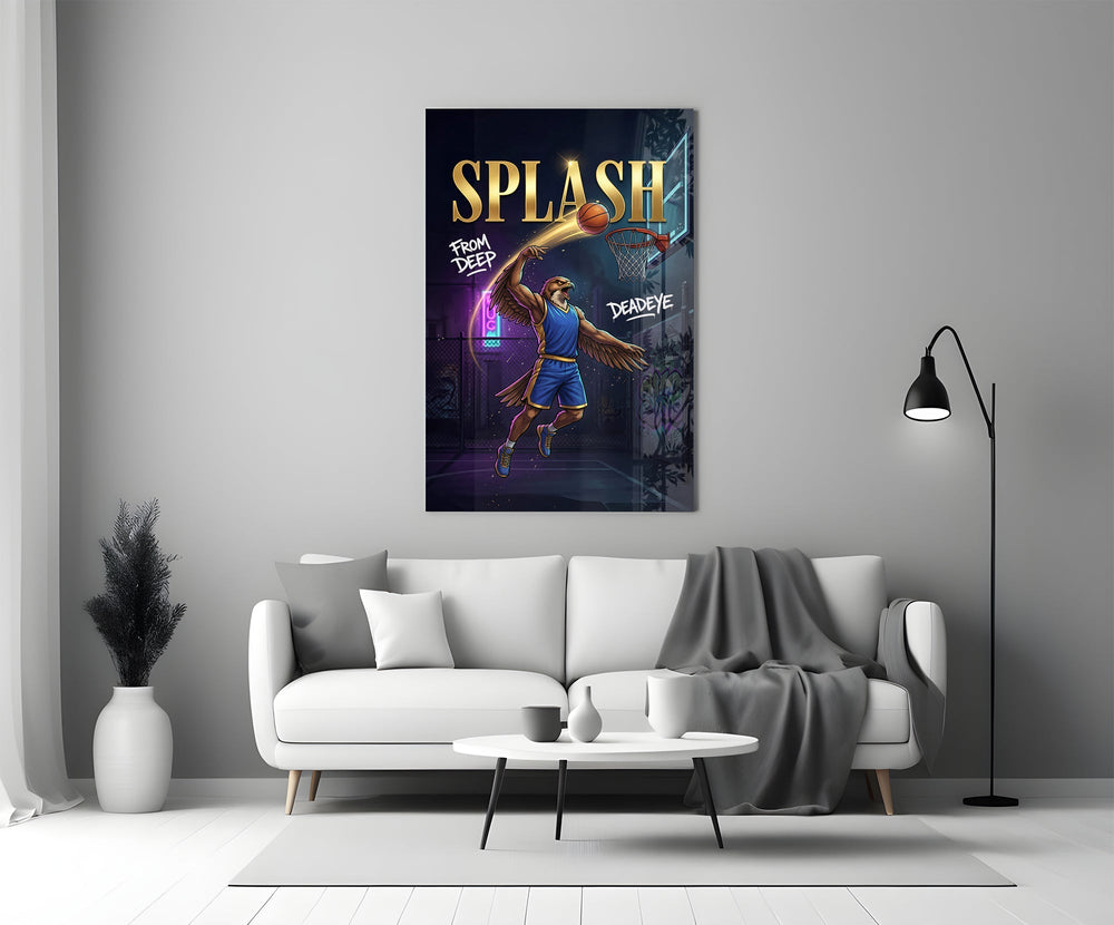 Splash Blue Eagle Jump Shot Glass Wall Art