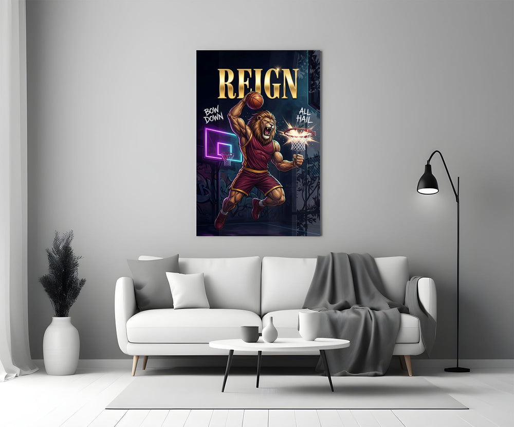 Reign Roaring Lion Slam Dunk Glass Wall Art