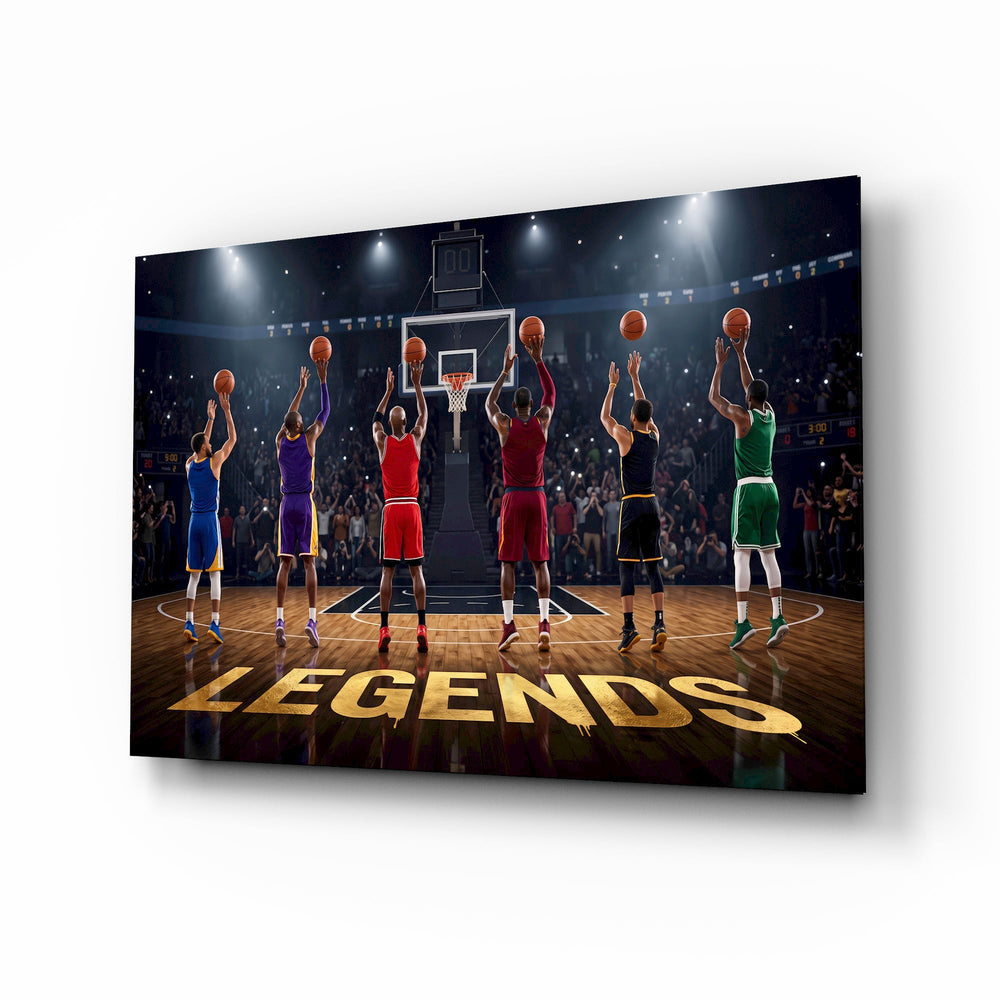 Legends Basketball Free Throw Lineup Glass Wall Art