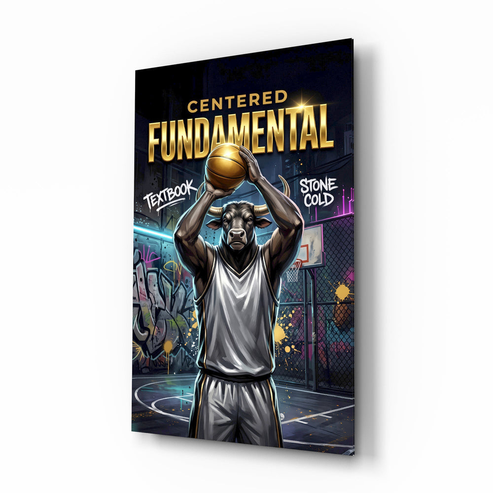 Fundamental Bull Basketball Street Court Glass Wall Art
