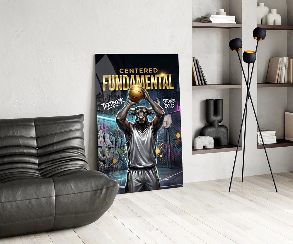 Fundamental Bull Basketball Street Court Glass Wall Art