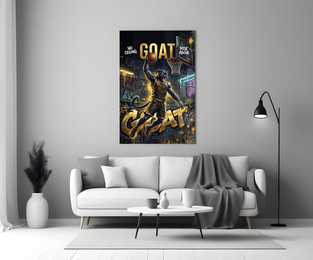 GOAT Panther Slam Dunk Basketball Glass Wall Art