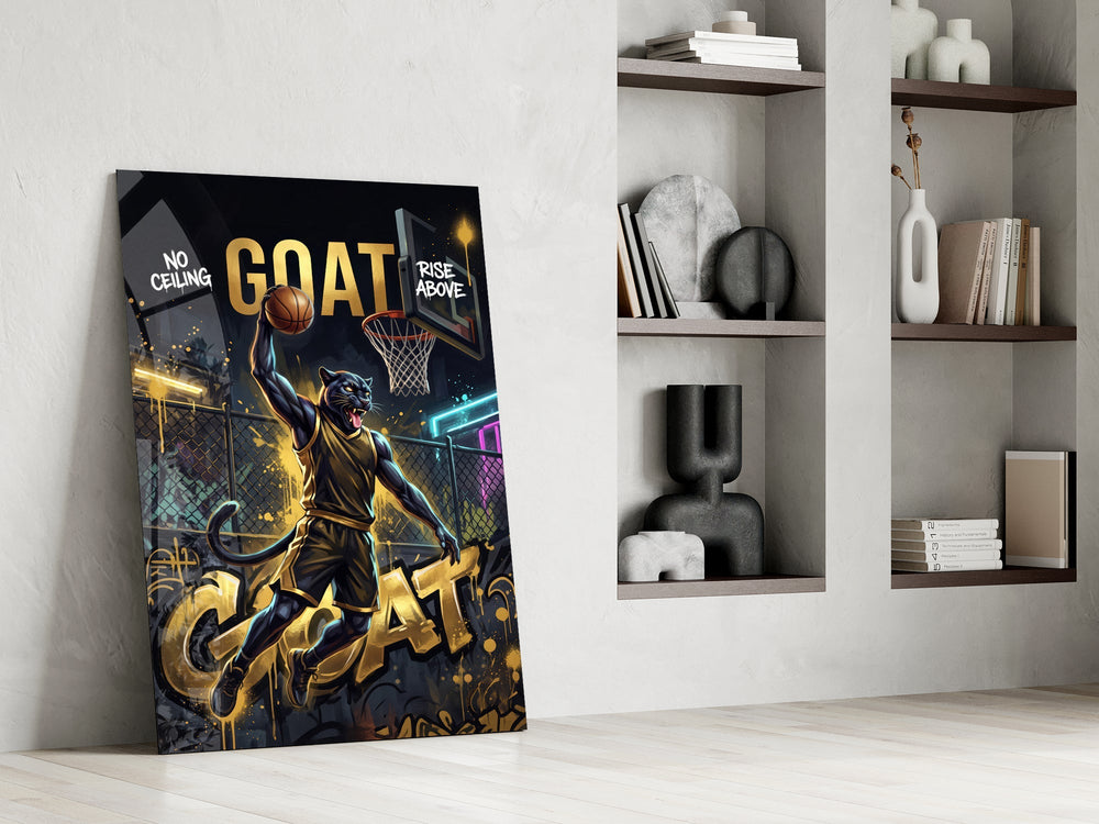 GOAT Panther Slam Dunk Basketball Glass Wall Art
