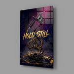 Hold Still Tattoo Machine Gold Dragon Glass Wall Art