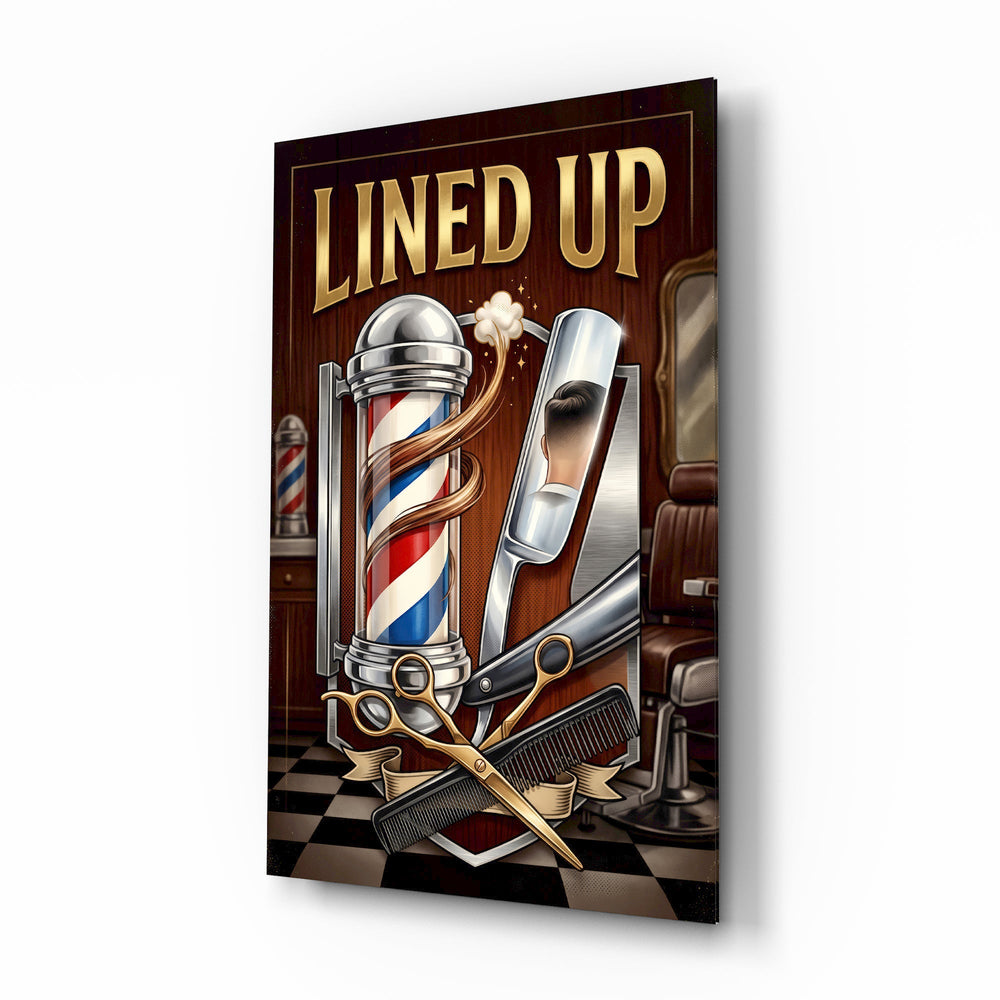 Lined Up Vintage Barbershop Emblem Glass Wall Art