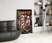 Lined Up Vintage Barbershop Emblem Glass Wall Art