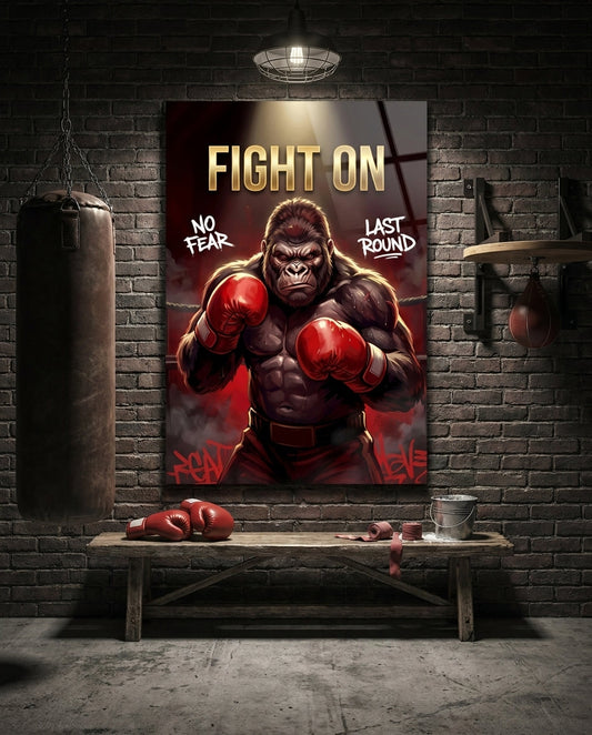 Fight On Gorilla Boxer Red Gloves Glass Wall Art