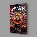 Driven Cheetah Race Car Driver Glass Wall Art
