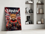 Driven Cheetah Race Car Driver Glass Wall Art